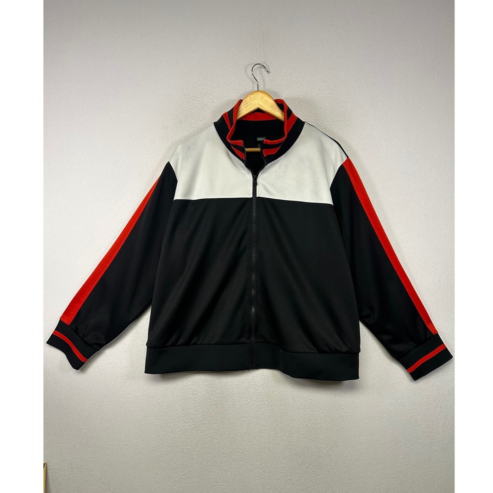 Retro Sporty Wild Fable Womens 2X Black Colorblock Striped Zip Up Track Jacket